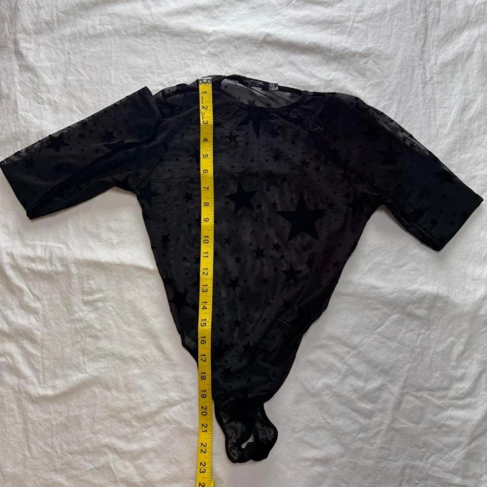Nasty Gal Black Sheer Star-Print Long Sleeve Bodysuit - Picture 5 of 7